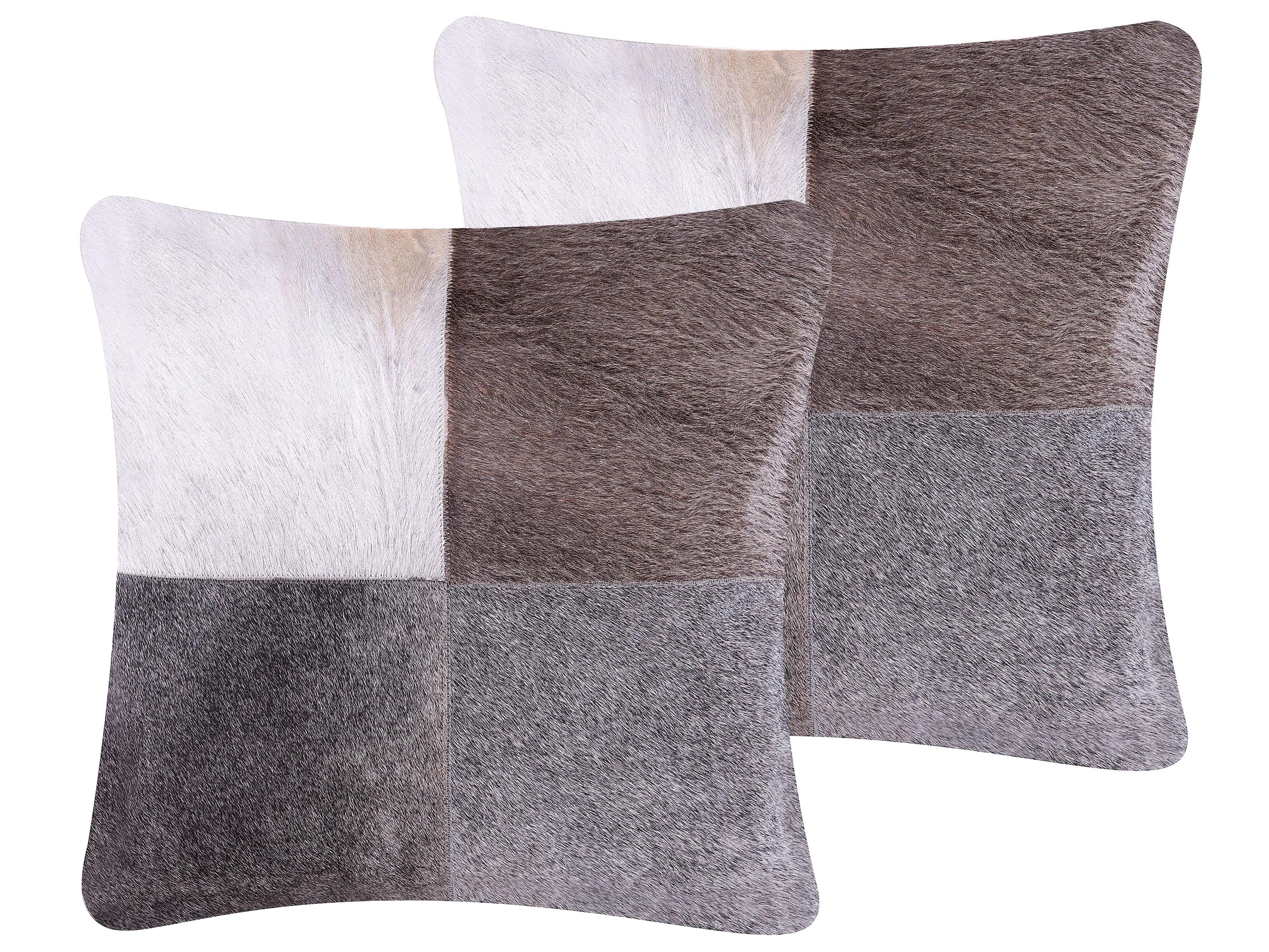 Set van 2 sierkussens NELLAD Leer 45 x 45 cm Grijs patchwork