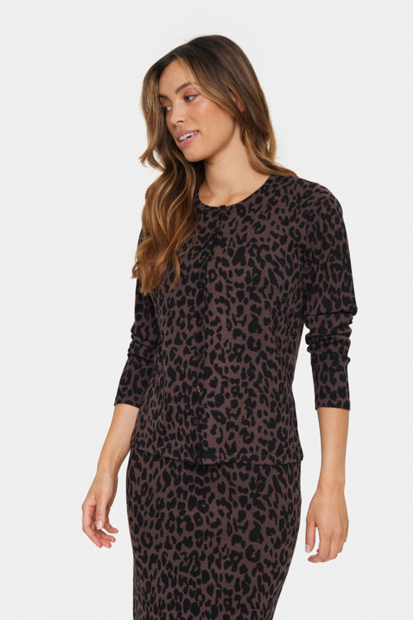 Saint Tropez ZhilaSZ R-neck Cardigan Chocolate brown leopard