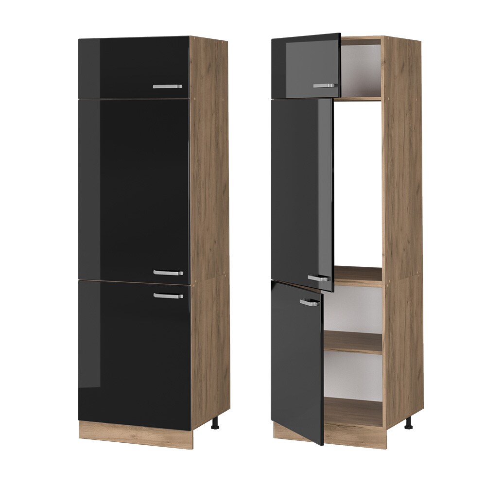 Vicco Kühlumbauschrank Küchenschrank R-Line Solid Eiche Schwarz 60 cm modern