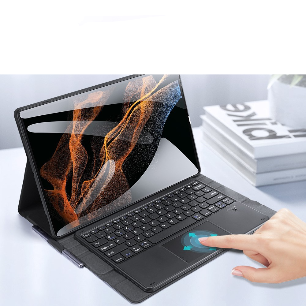 2in1 Samsung Galaxy Tab S8 Ultra Leder Schutz Tasche Smart Cover Magnetische Bluetooth Tastatur - Schwarz