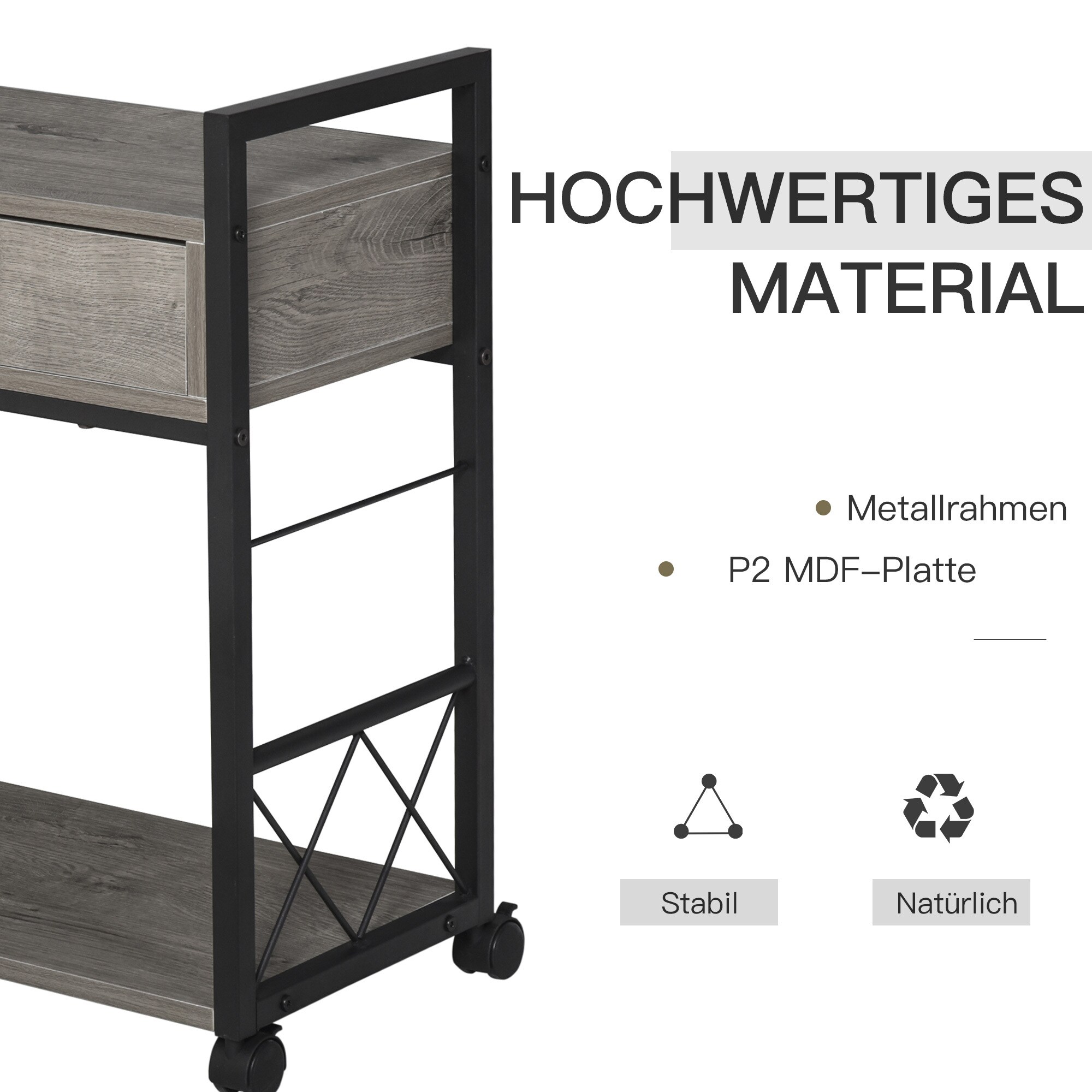 HOMCOM Mobiler Beistelltisch mit Schublade 60 x 30 x 65 cm (BxTxH)