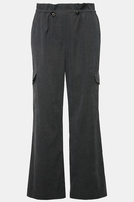 Cargohose, Straight Wide Legs, Cargotaschen, Elastikbund