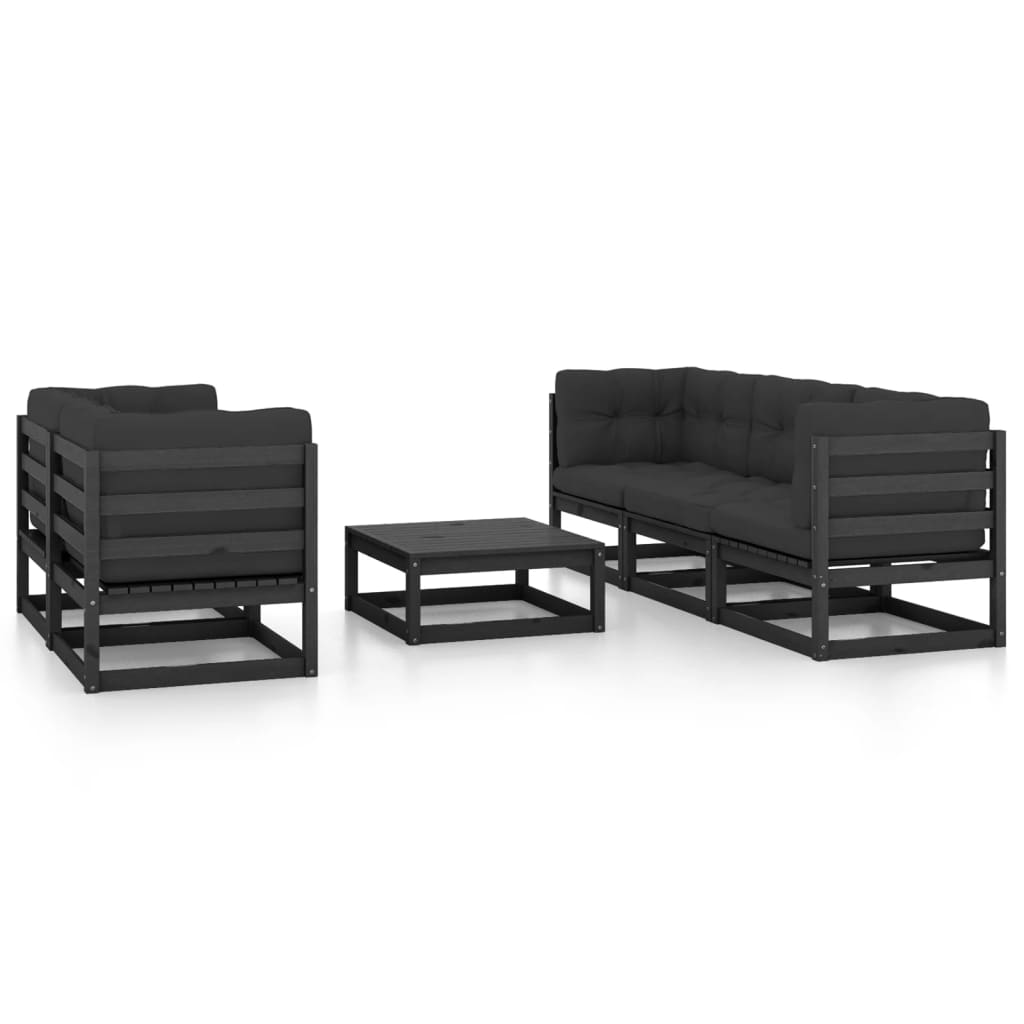 Salon de jardin meuble d'extérieur ensemble de mobilier 6 pièces avec coussins bois de pin massif