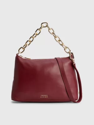 Bolsa transversal casual de couro com alça de corrente