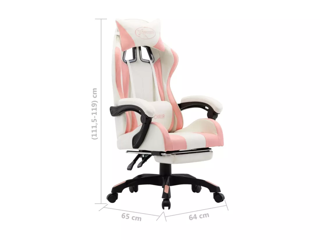 Fauteuil de jeux vidéo et repose-pied Rose et blanc Similicuir