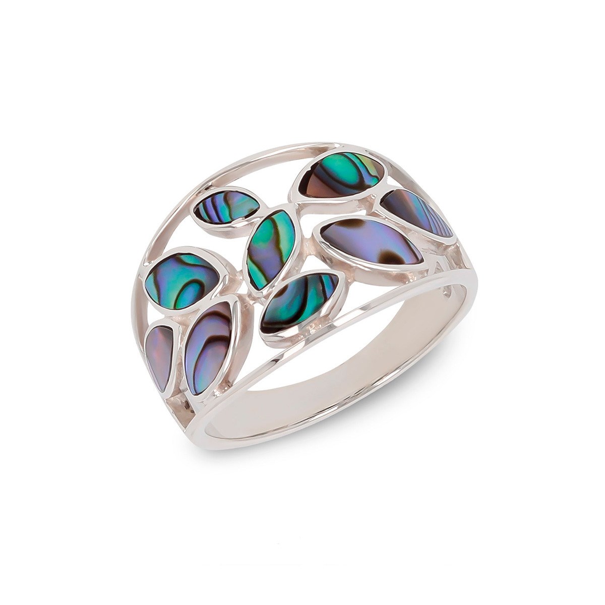 Bague Nacre abalone Motif Fleurs Argent massif 925