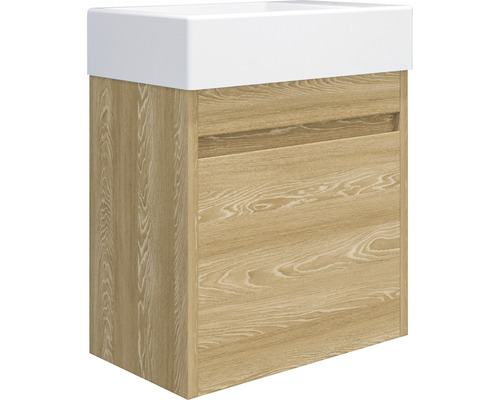 Badkamermeubelset basano Avellino BxHxD 45 x 54 x 28 cm, frontkleur houtlook, met keramische wastafel wit