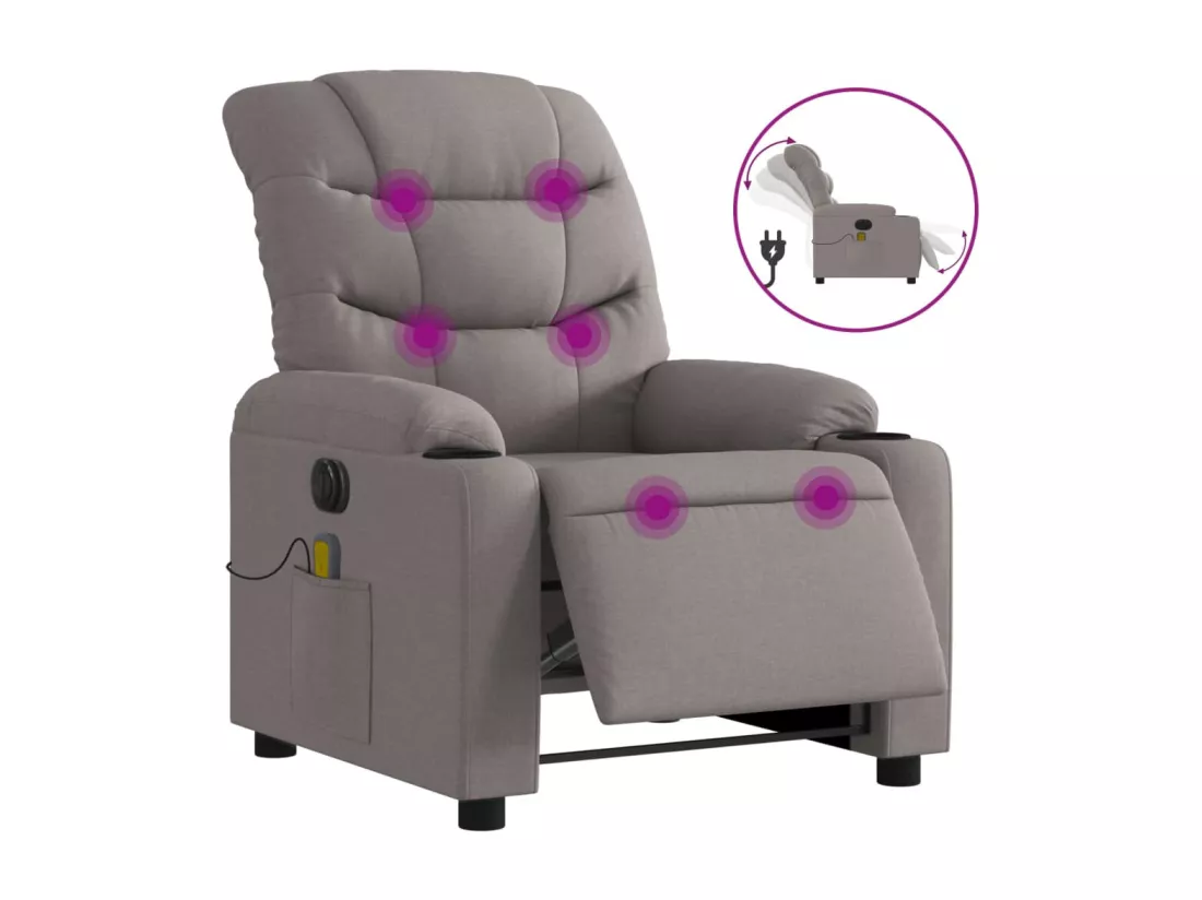 Fauteuil massant inclinable électrique Taupe Tissu