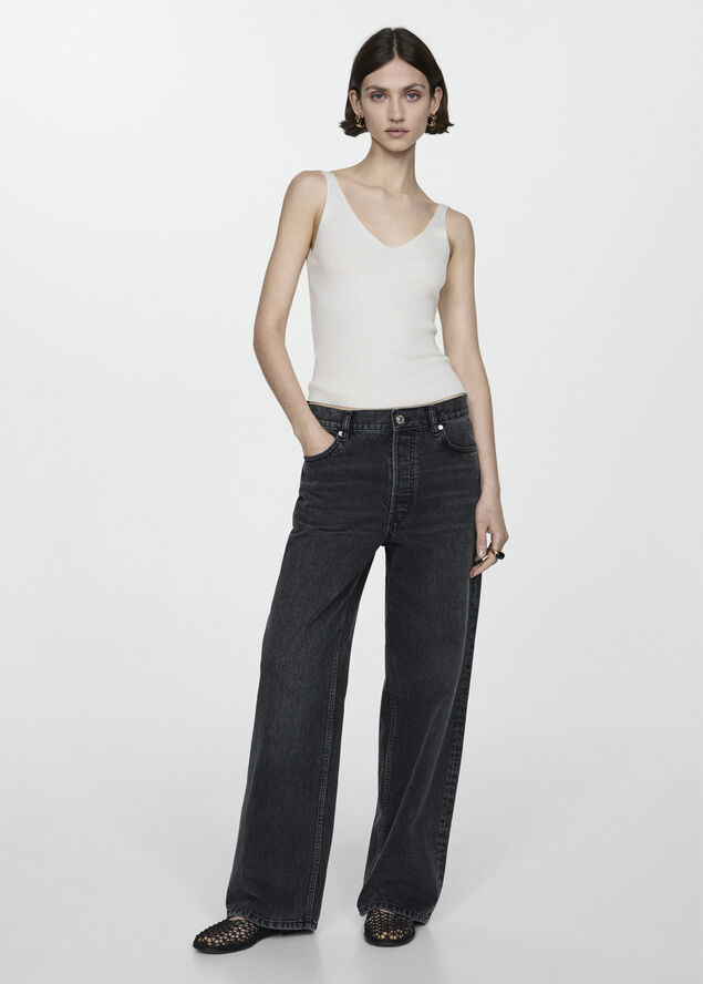 MANGO Knit strap top Light beige
