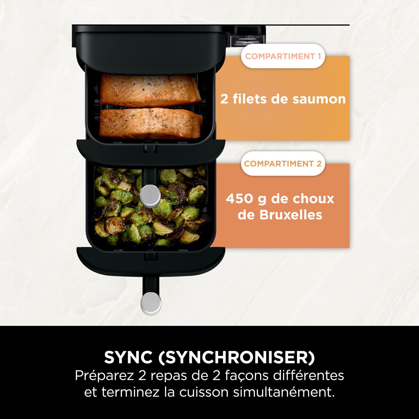 Ninja Double Stack Air-Fryer, Friteuse verticale sans huile à 2 tiroirs, 4 niveaux cuisson, 2 tiroirs et 2 grilles, design compact, capacité de 7,6L,
