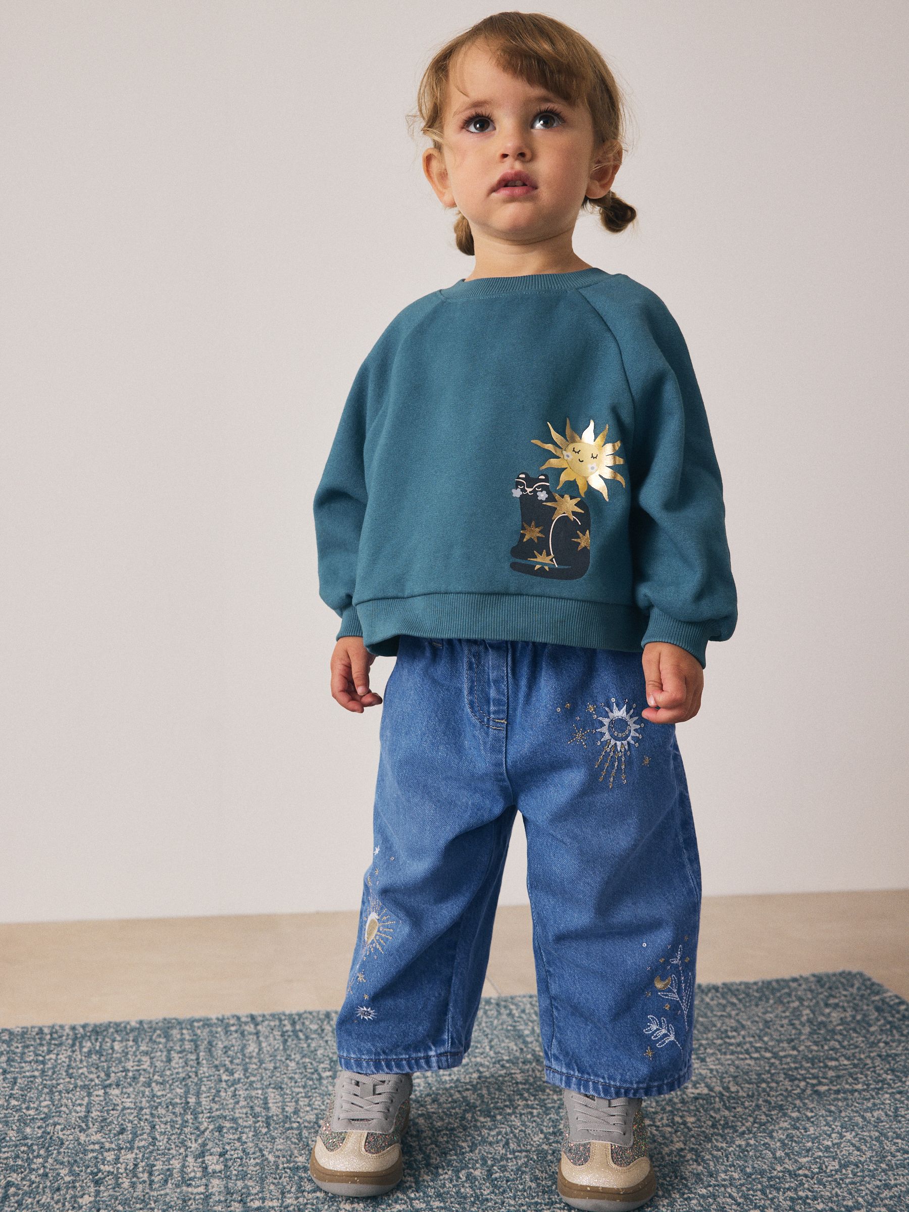 Normaal blauw - Embroidered Wide Leg Jeans (3mths-7yrs)