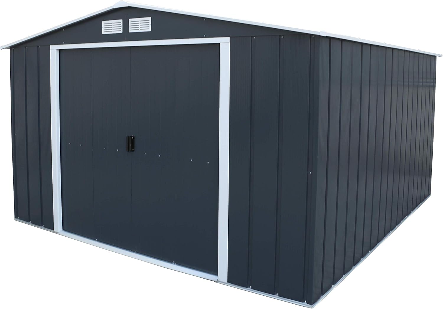 Duramax ECO 10 x 12 (11.03 m²) Metallgerätehaus, feuerverzinktes Metall gerätehaus - Geräteschuppen, verstärkte Dachkonstruktion, wartungsfreier und wetterfester Metallschuppen, Anthrazit