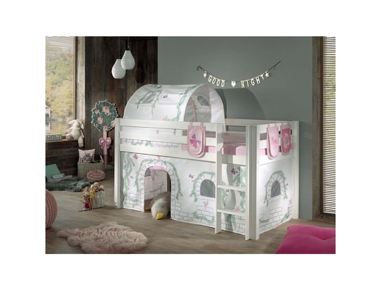VIPACK - Lit enfant Lit mi-hauteur 90x200 sommier inclus et housse birdy pino ...