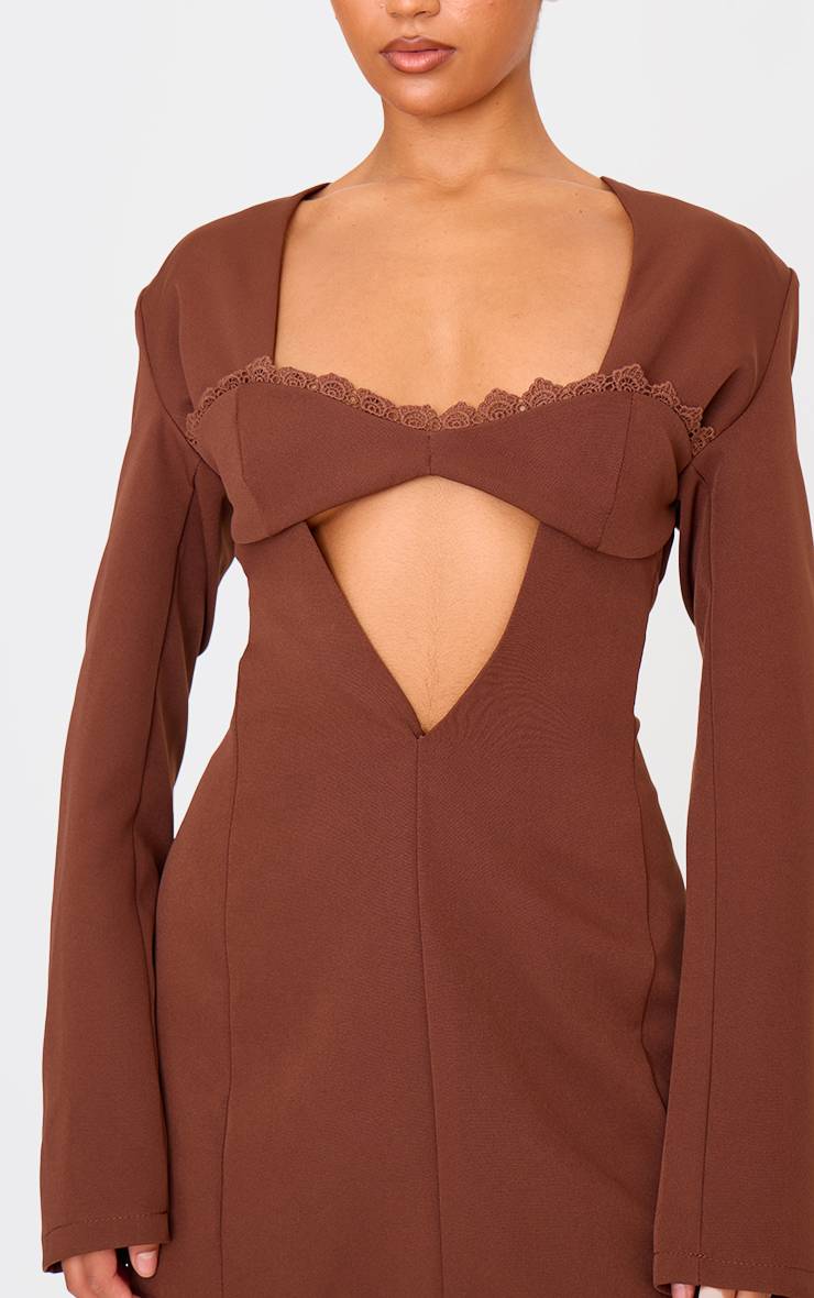 Chocolat Robe Blazer Avec Détail De Dentelle Tissée