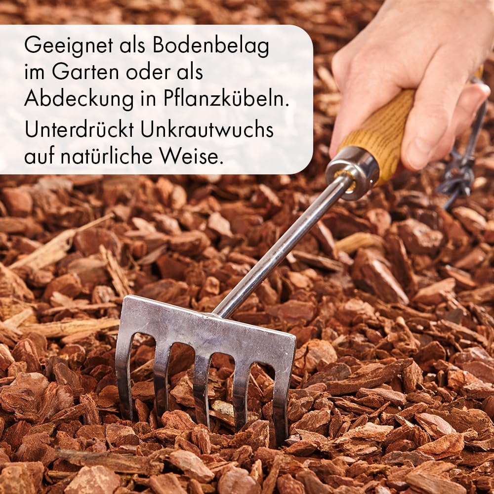 Premium Pinie 600 Liter | fein, mittel, grob oder extra grob | Pinienrinde: Der besondere Rindenmulch | Pinienborke als dekorativer Bodenbelag (extra grob (Körnung 20-80 mm))