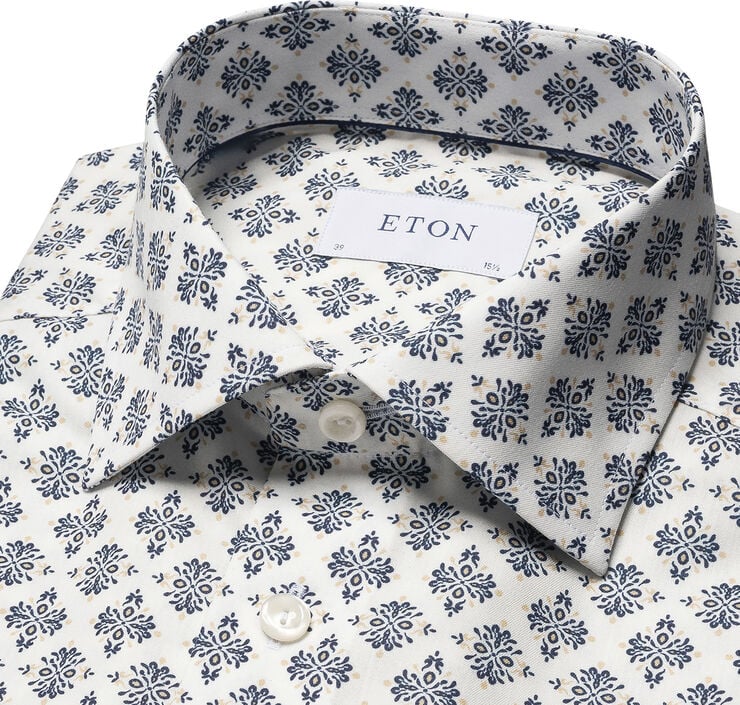 ETON Contemporary Fit White Medallion Print Cotton & Tencel Lyocell Shirt Hvid