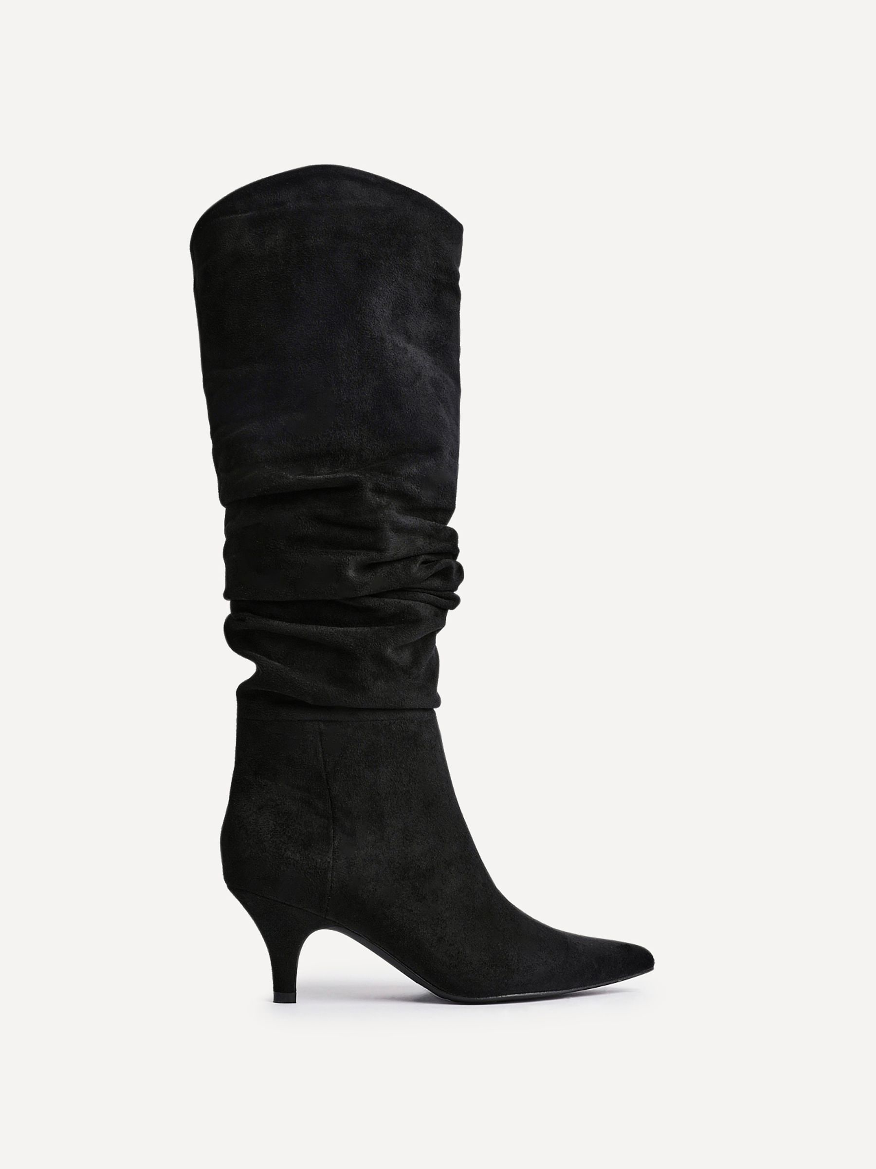 Zwart - Linzi Esteem Ruched Kitten Heel High Leg Boots