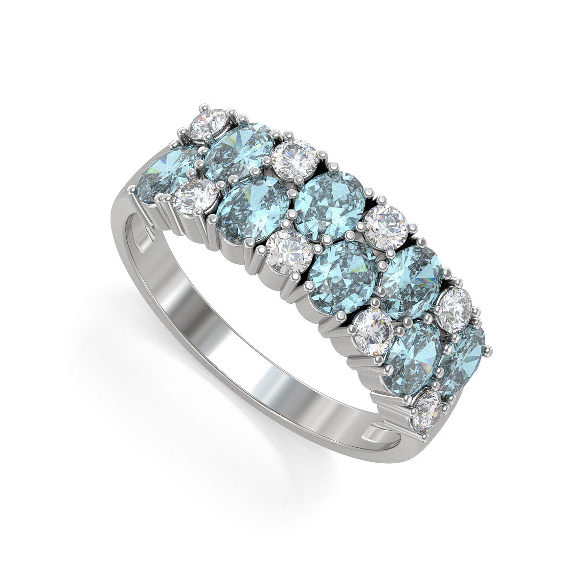 Bague ADEN Aigue-Marine et diamants sur Argent 925 2.524grs