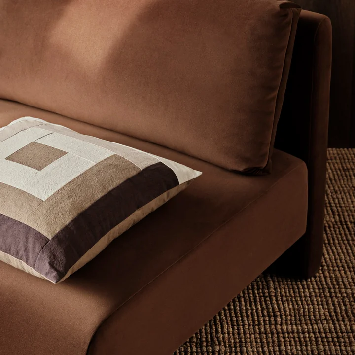 Ferm Living - Border Patchwork Kissen, 50 x 50 cm, coffee / dark sand