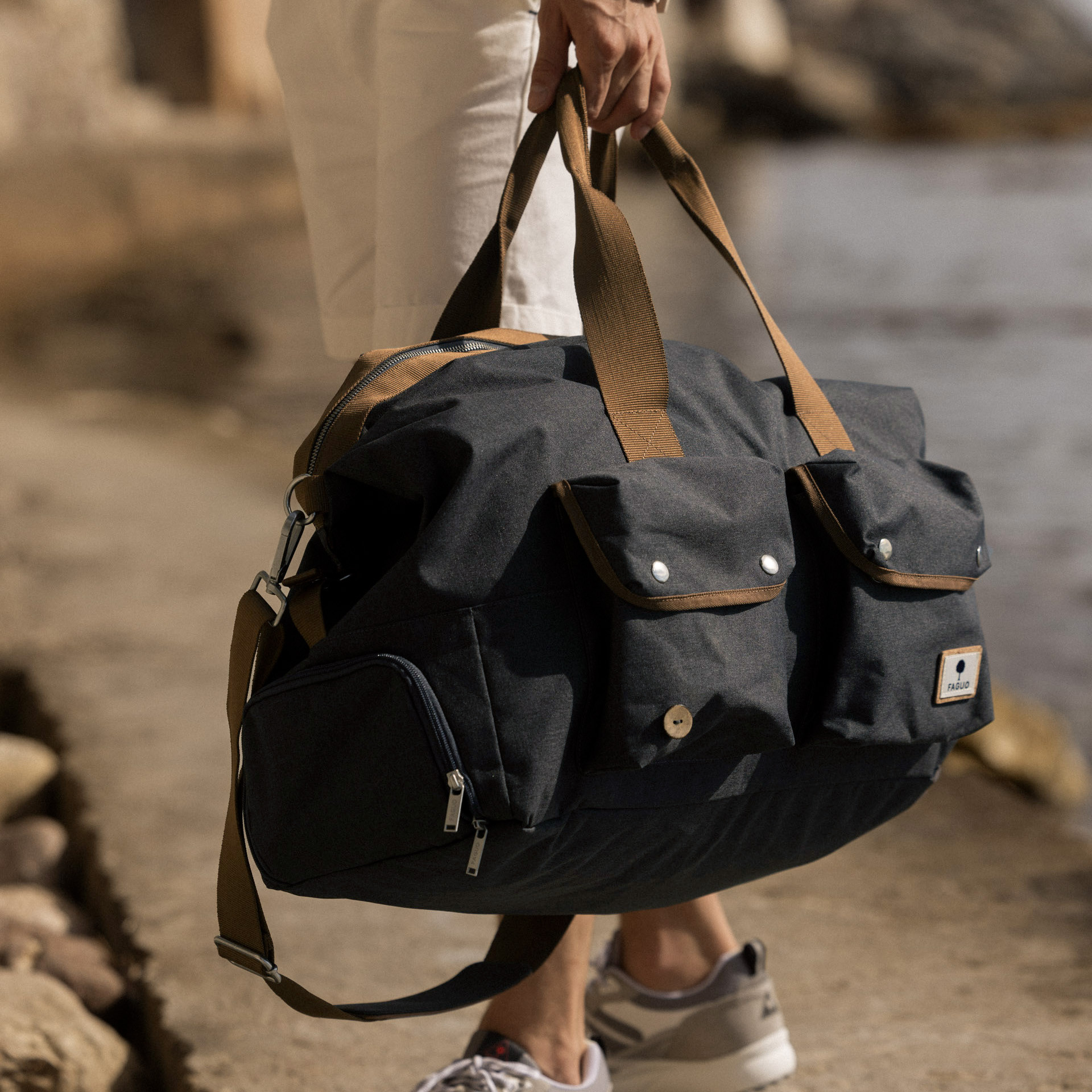 Sac weekend gris vegan polyester recyclé - modèle sac weekend