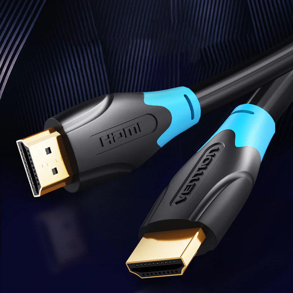 (5m) 4K Ultra HD HDMI 2.0 Flachband Kabel mit vergoldetem Stecker (18GBit / ARC / 4K@60Hz) - Schwarz / Blau