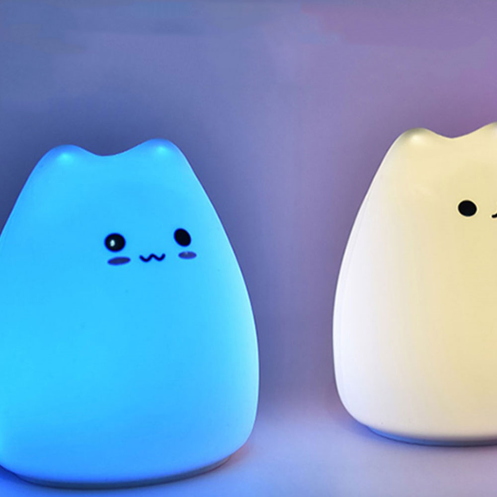Silikon Katze Kinder Nachtlicht LED Lampe Stimmungsleuchte (Batteriebetrieben) - Weiss