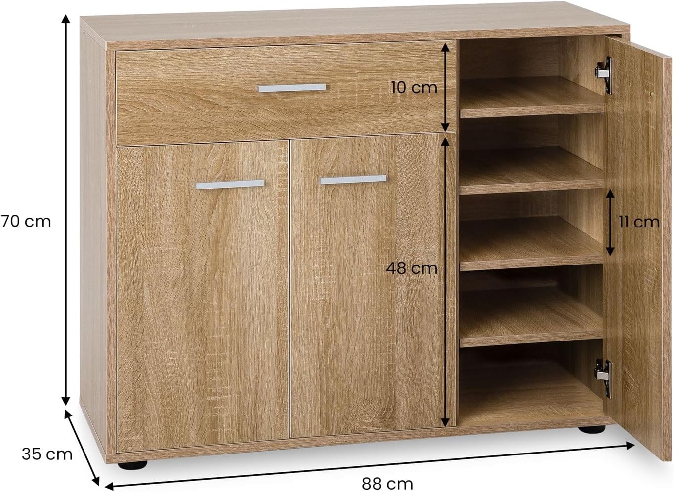 CARO-Möbel Schuhschrank DEUSTO Schuhregal Schuhkommode mit 1 Schublade und 3 Türen in Eiche