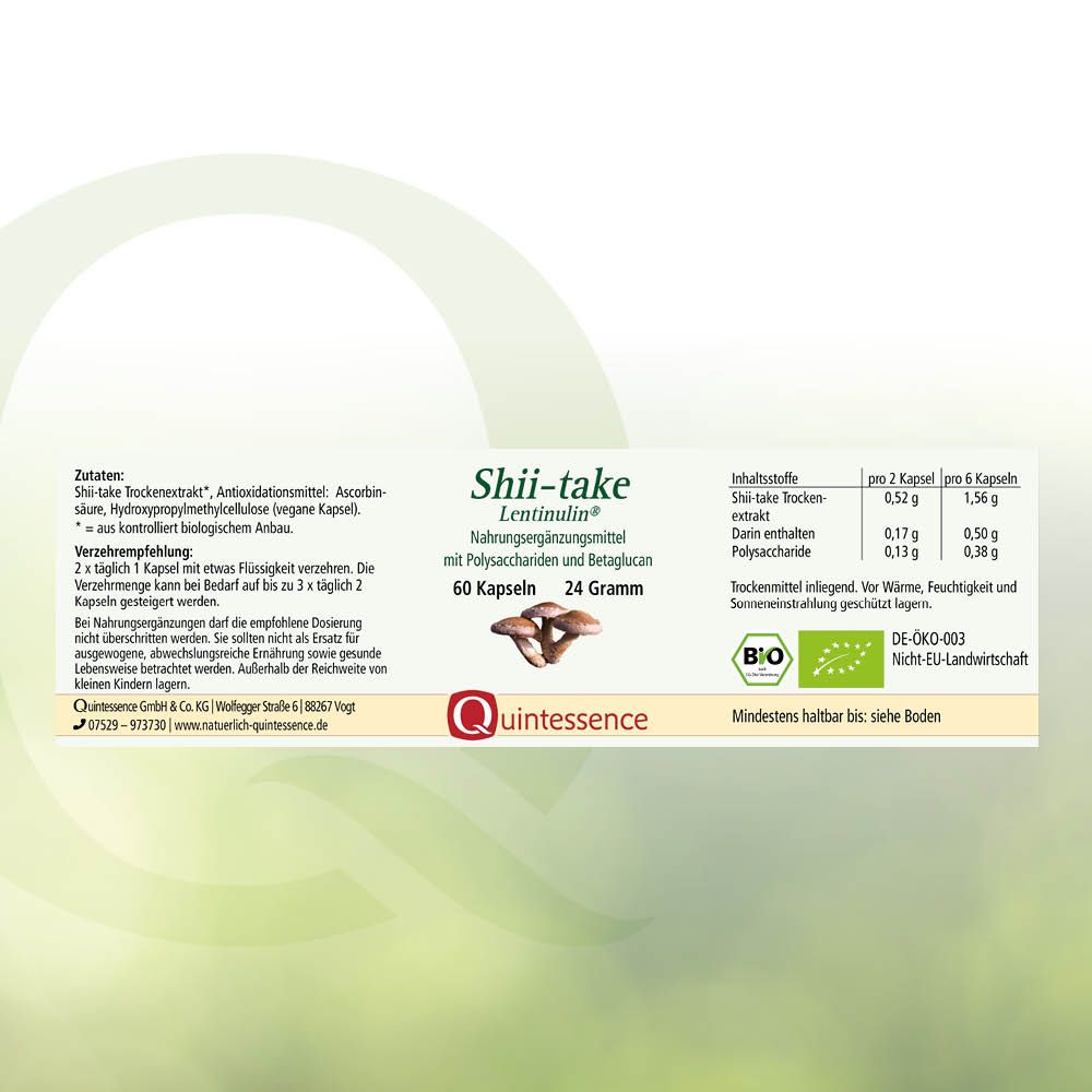 Shii-take - Lentinulin Kapseln in Bioqualität von Quintessence