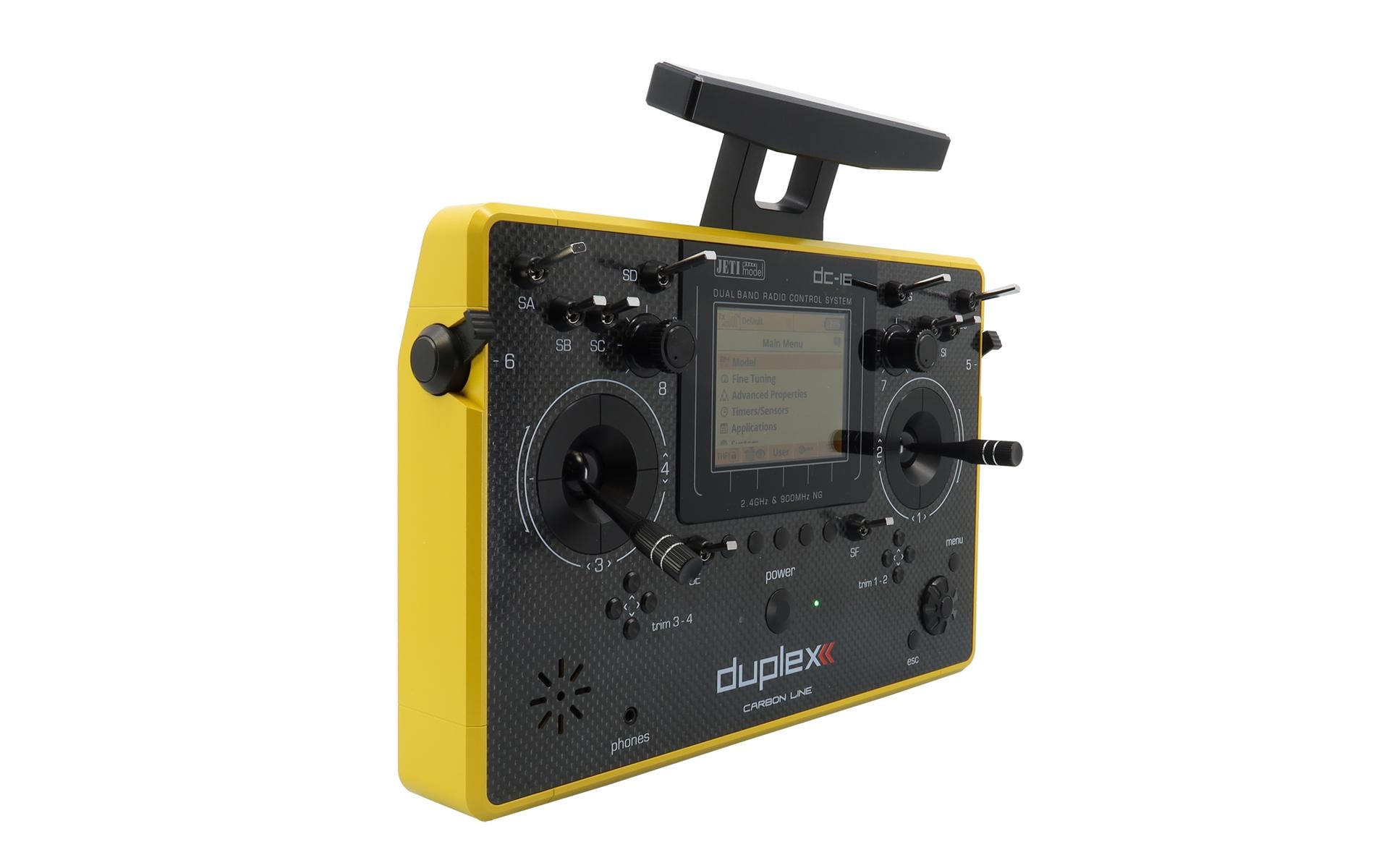 Fernsteuerung DC-16 II Carbon Line Gelb mit R10 Empfänger<br>Professioneller Jeti Duplex 2.4 GHz Sender