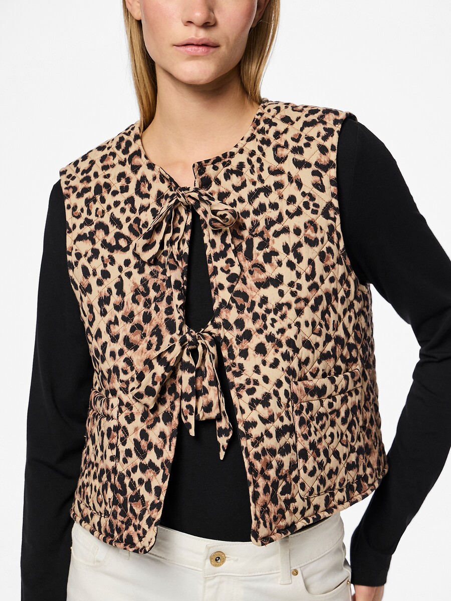 PEÇAS<br>Cardigã sem mangas, estampa de leopardo