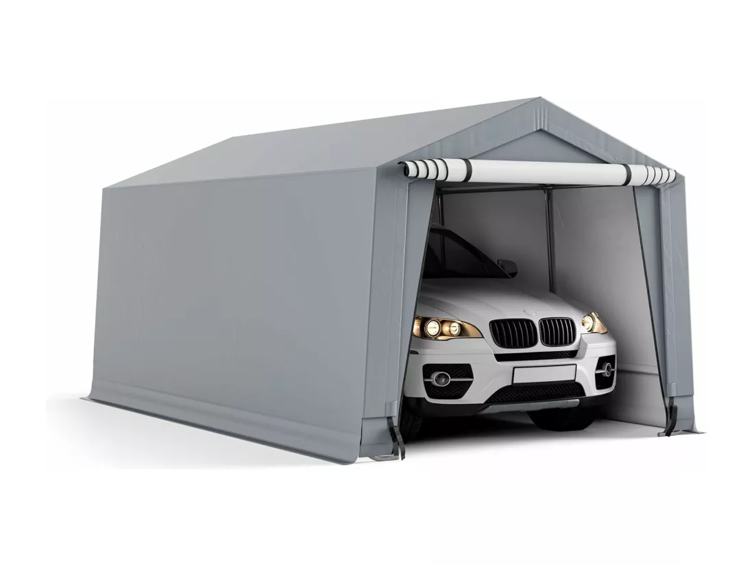 Tente Garage Portable en Acier pour Voiture, Abri Voiture Étanche 290 x 490 cm, Grand Auvent de Garage Portable avec Portes, Poutres Triangulaires, Toutes Saisons pour SUV, Bateau, Cargaison