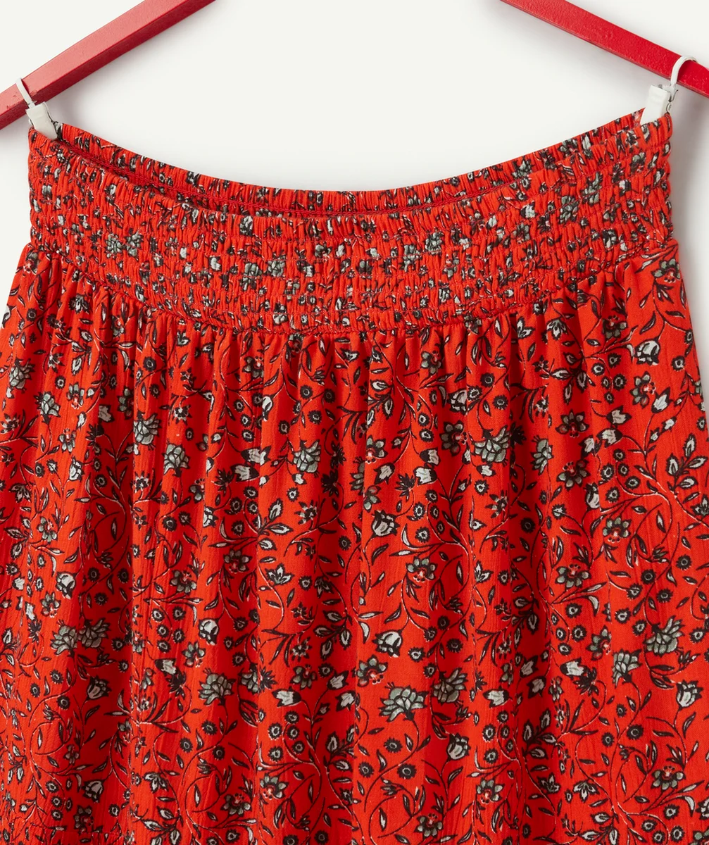 jupe longue fille en viscose responsable rouge imprimé à fleurs