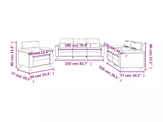 Ensemble de canapés 3 pièces coussins gris clair tissu microfibre