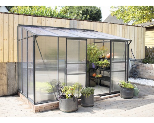 Aanbouwkas Vitavia Ida 5200, dubbelwandige polycarbonaat panelen 6 mm, 262,1 x 201,4 cm, zwart
