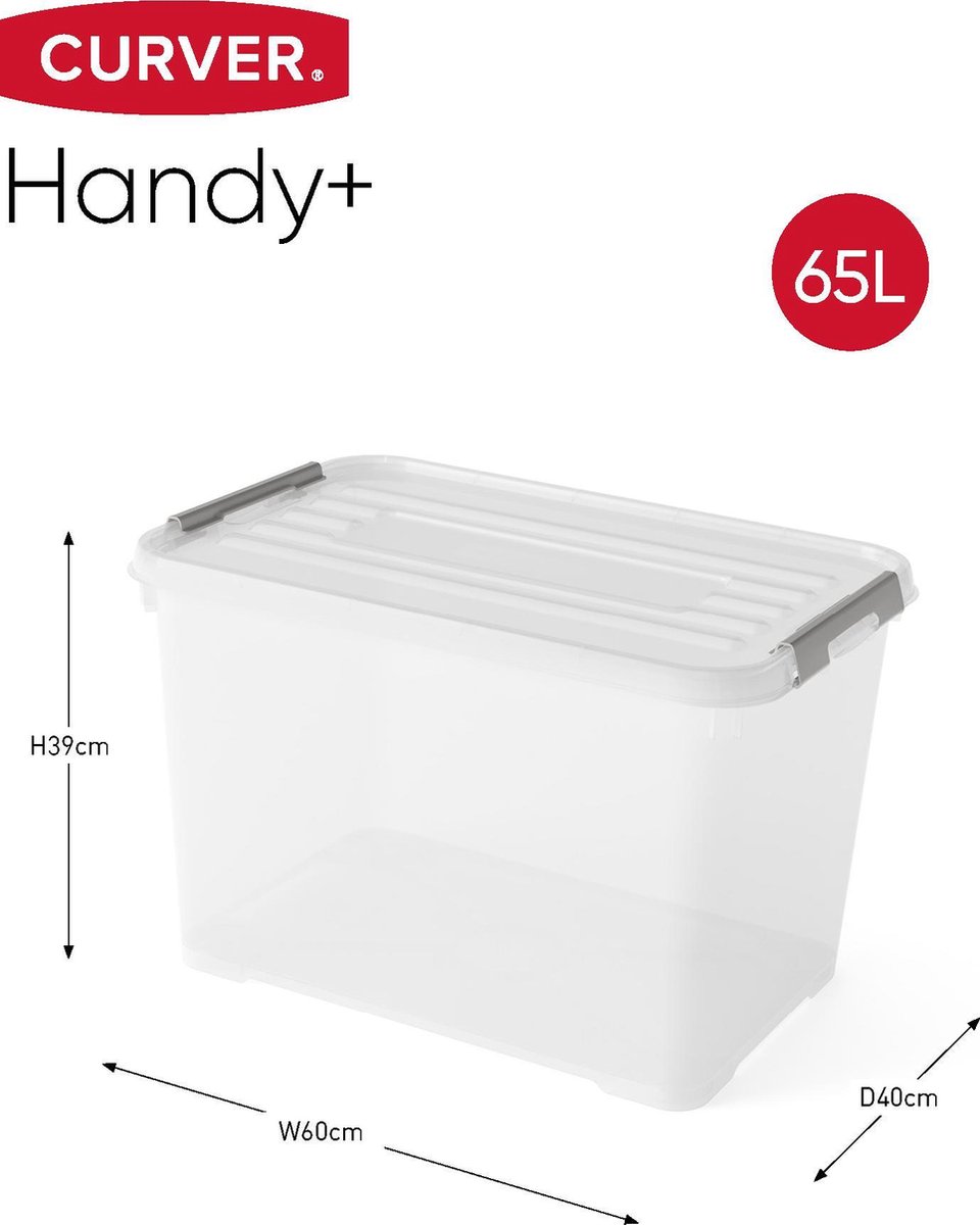 Curver Handy+ 65 liter opbergbox met deksel - 3 stuks