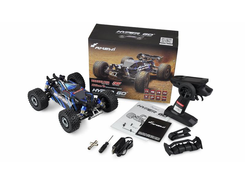 Amewi Buggy Hyper GO Brushless 4WD, Blau, 1:16, RTR Off-Road RC Modellauto mit Allradantrieb und 60 km/h Höchstgeschwindigkeit