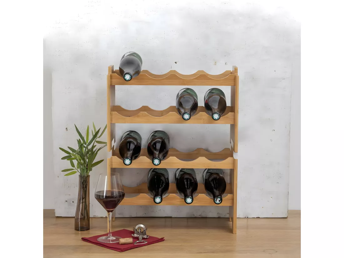 Range Bouteilles en Bambou capacité 8 Bouteilles Rack superposable