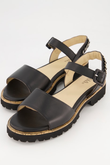 Leder-Sandaletten, Zierkette, Weite H