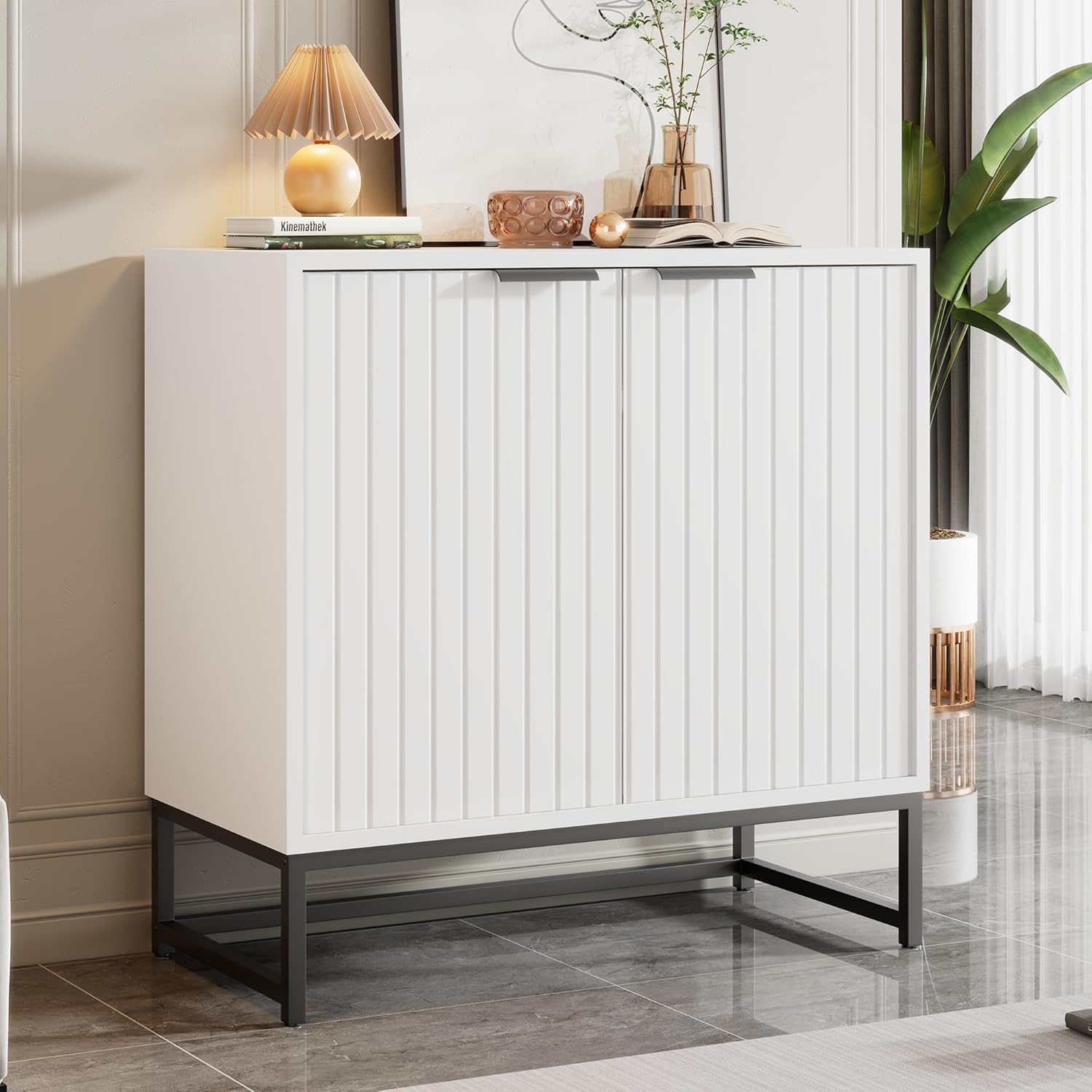 soges Sideboard Kommode mit 2 Türen, Standschrank Lagerung Schrank mit Metallgriffen und Rahmenbeinen, geeignet für Wohnzimmer, Flur und Esszimmer 80x40x80 cm