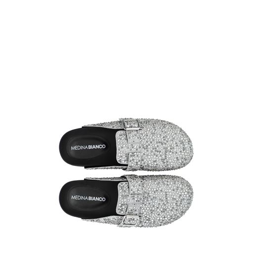 Bianco Sand Mule Simili Stone Sko, Silver, 38