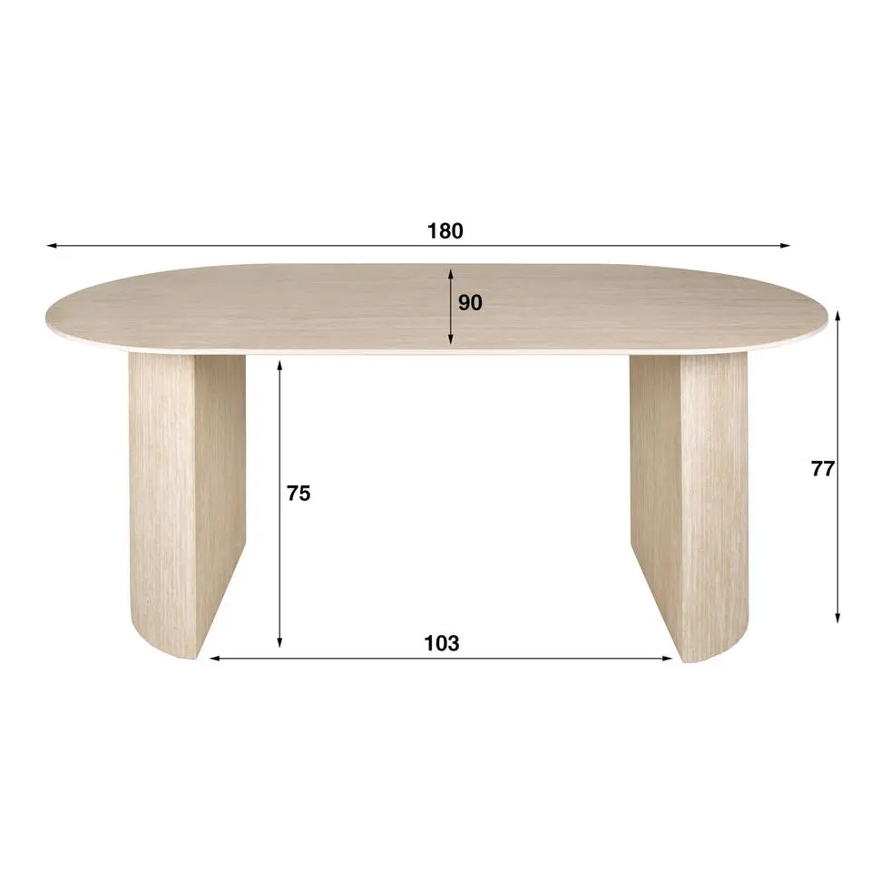 Eettafel Ovaal - Travertin Beige - 180x90x77cm - Arch