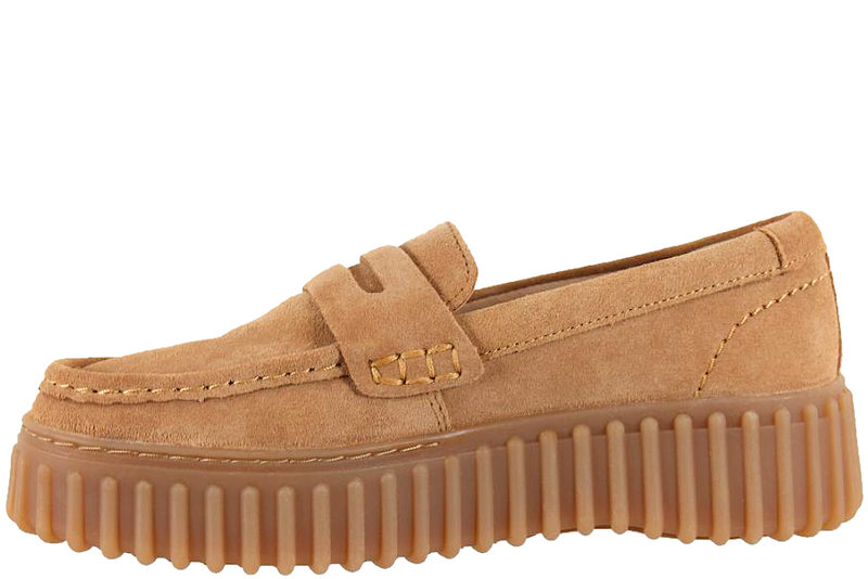 CLARKS TORHILL PENNY LIGHT TAN SUEDE LOAFERS