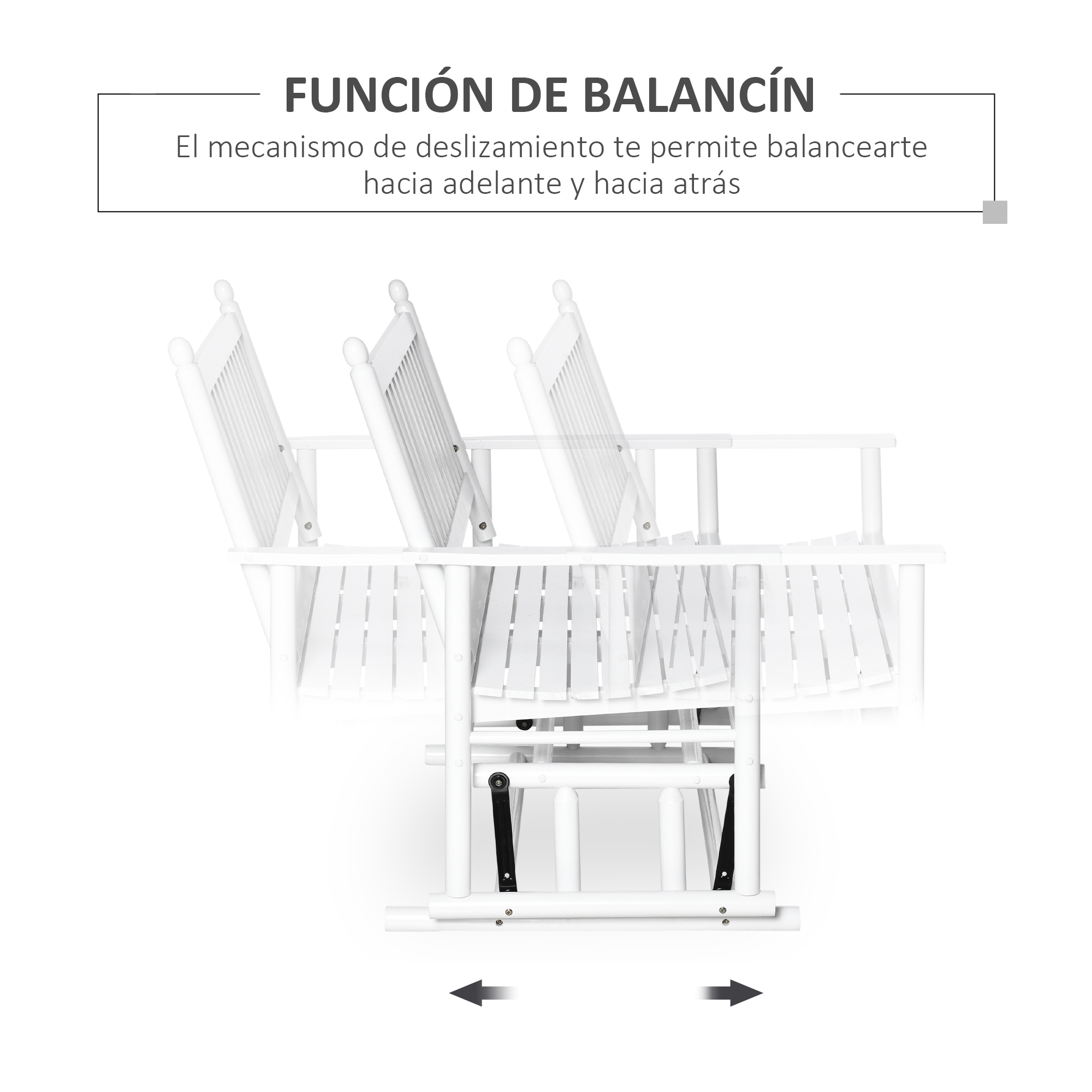 Banco de balanço de jardim Outsunny para 2 pessoas, banco de balanço de madeira com apoios de braço e encosto ripado para pátio externo, capacidade de carga de 250 kg, 125 x 68,5 x 102 cm, branco