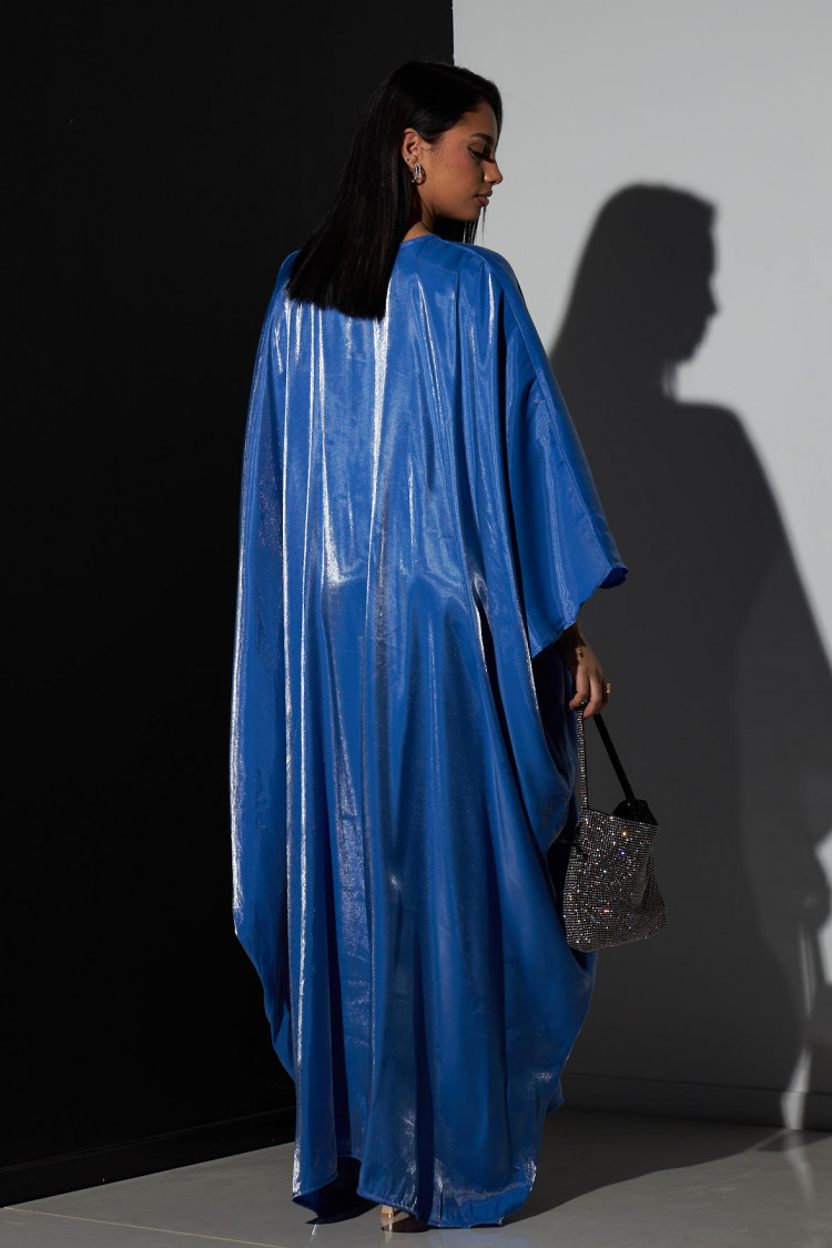 Abaya bleu royal à manches chauves-souris satinée