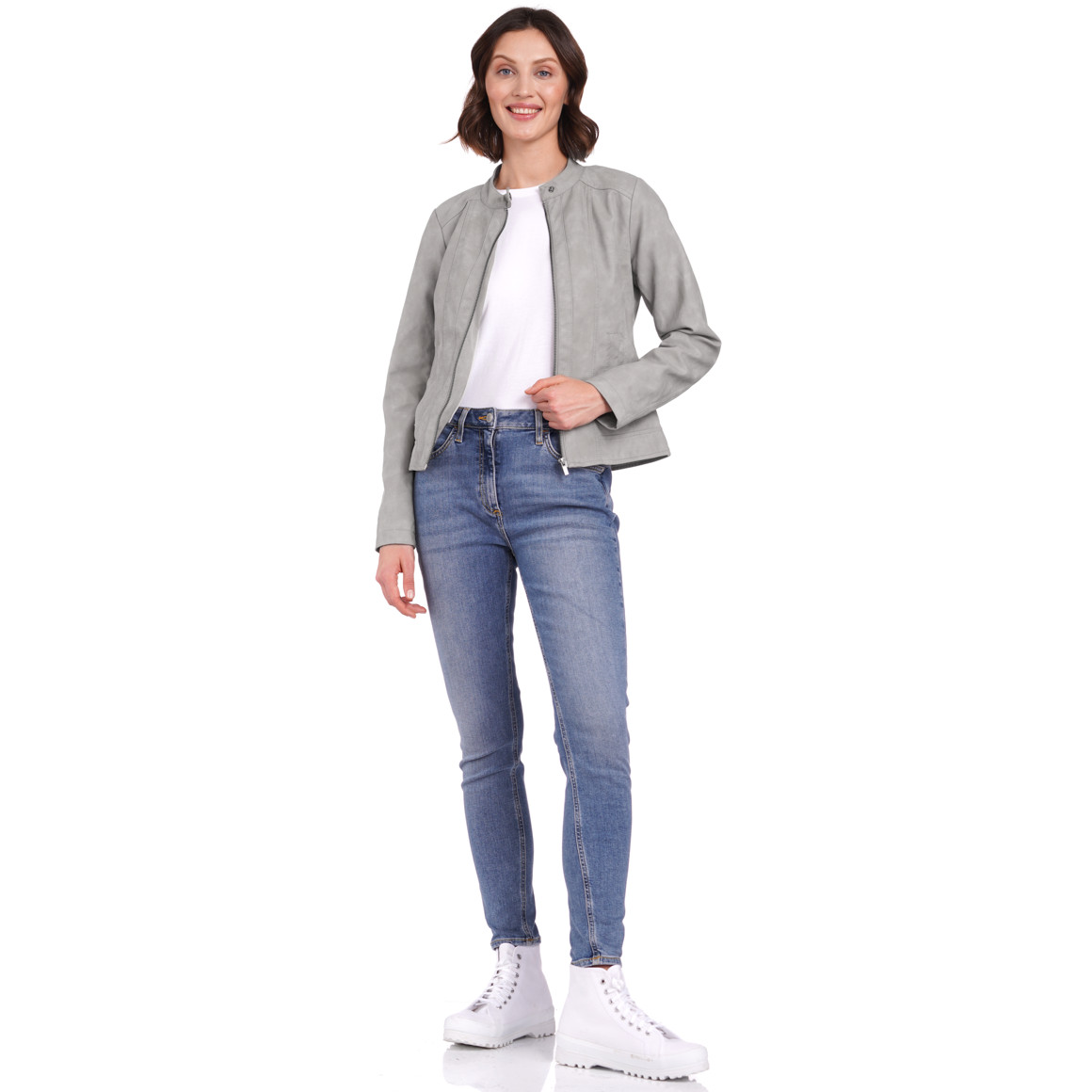 Gina Damen Lederimitatjacke mit Sweat-Einsatz grau