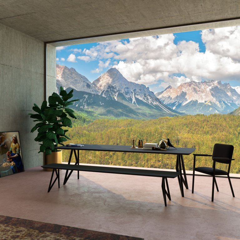 Studio HENK Butterfly tafel 300x100 wit frame, hardwax light 3041, verjong afgerond