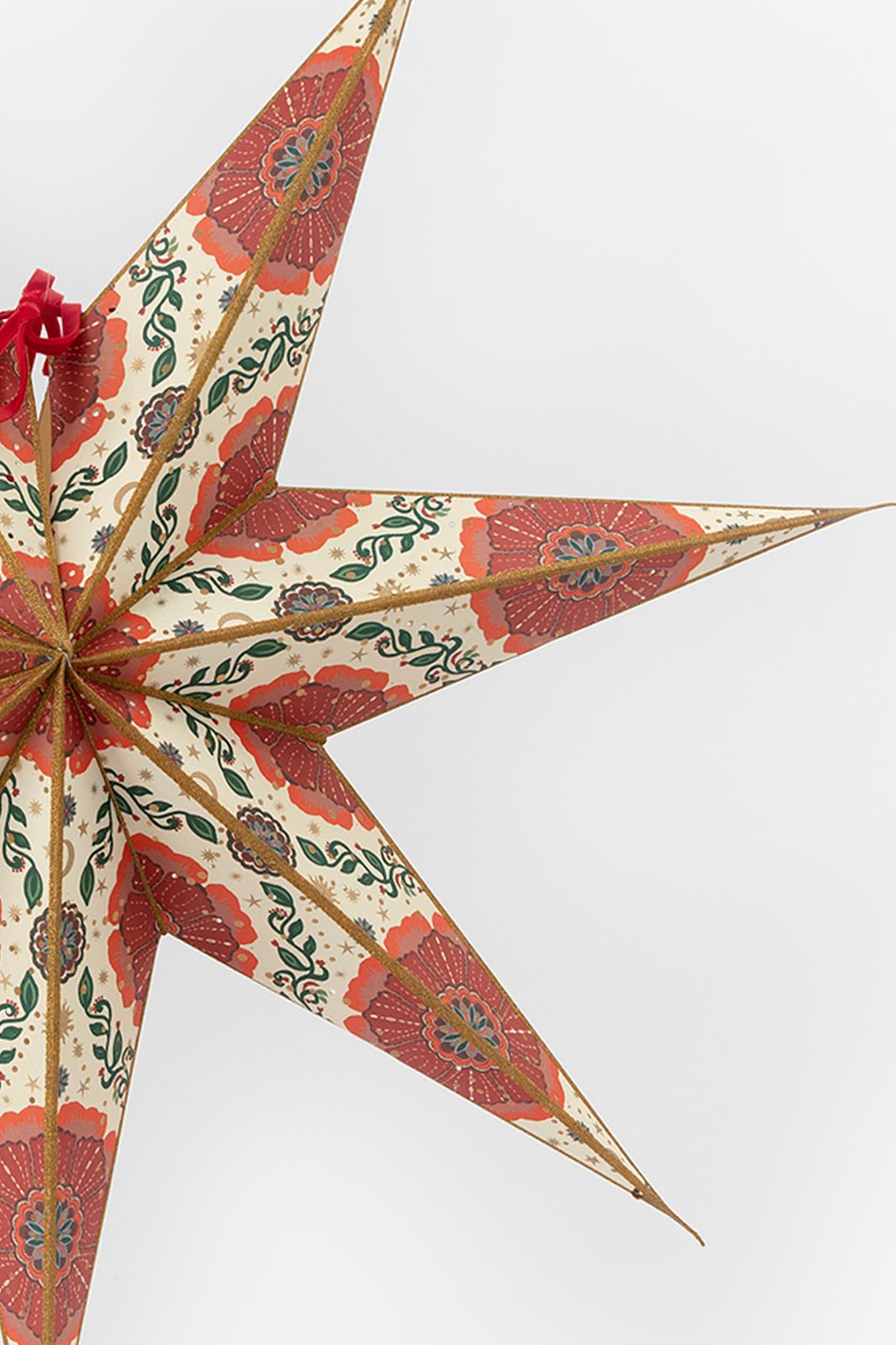 Kerstster donkerrode bloemenprint met LED