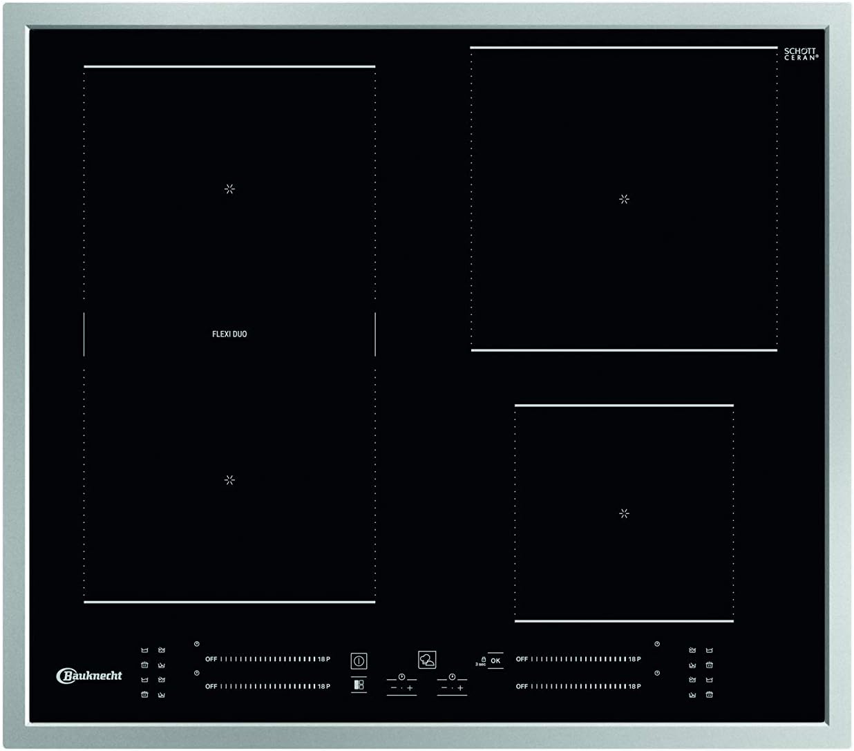 Bauknecht Induktions-Kochfeld BS 7160C FT / Flexi Duo / Booster/ Direct Access-Touch Control / Restwärmeanzeige/ flacher Edelstahl-Rahmen 50.7 x 67 x 54 cm
