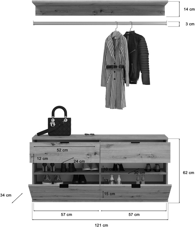 INOSIGN Garderoben-Set »Trondheim, Breite 212 cm, 5-teilig, bestehend aus:« Set, 4 Stk. tlg.