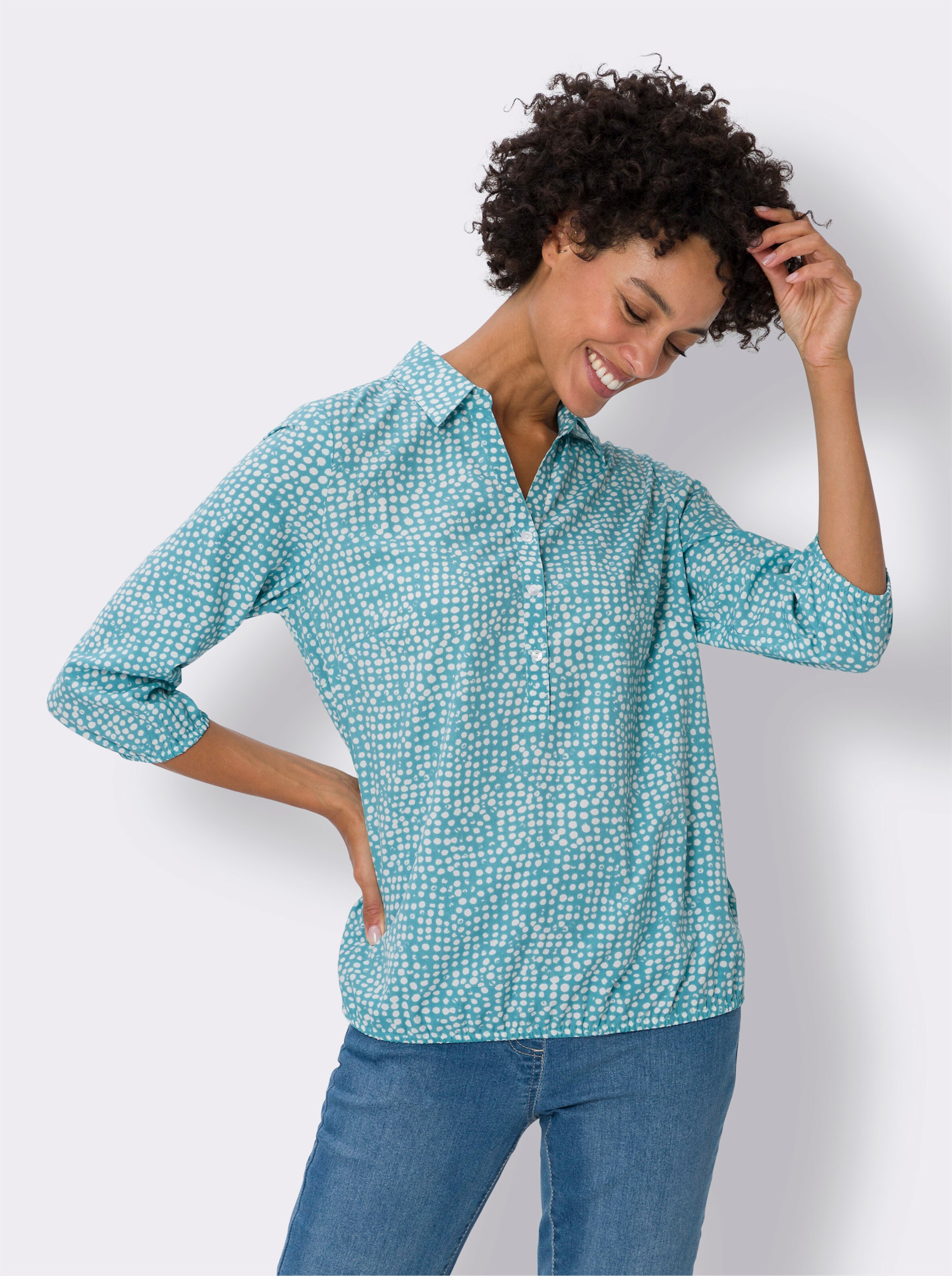 Druckbluse im Tupfenmuster